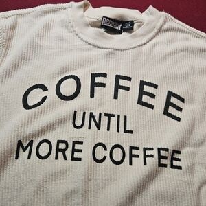 Cream Soft Corduroy Sweater/sweatshirt with Coffee Print. Size M